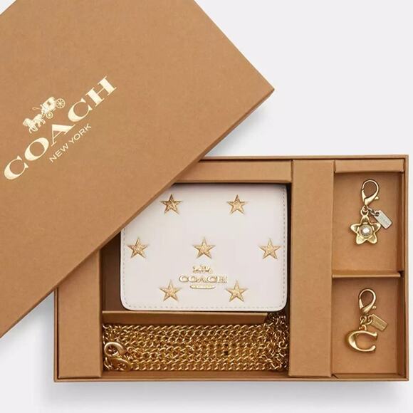 🎁 Coach Boxed Mini Wallet On A Chain With Star Print - Picture 1 of 7
